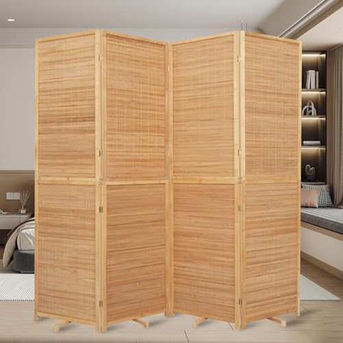 Bamboo Room Divider Folding Privacy Screens, Wall Divider for Room Separation, Portable Room Partitions and Dividers, 5.6FT Bamboo Mesh Woven Room Divider Panel (Brown, 4 Panel) JVVMNJLK