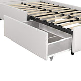 DHP Dakota Upholstered Platform Bed with Underbed Storage Drawers and Diamond Button Tufted Headboard and Footboard, No Box Spring Needed, Twin, White Faux Leather DHP