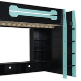 Gaming Loft Bed with Desk and RGB Light, Full Size Wood Loft Bed Frame with Storage Shelves (Blue) Harper & Bright Designs