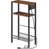 HOOBRO 15.7" Narrow Console Table with Charging Station, 3 Tier Entryway Table for Small Space, Behind Couch Table, Sofa Table, for Entryway, Hallway, Living Room, Rustic Brown and Black BF42UXG01 HOOBRO