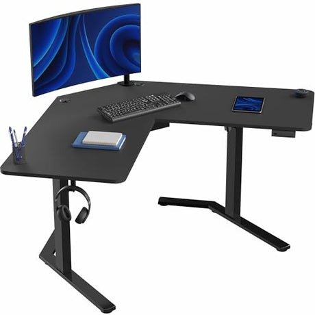 VIVO Electric Corner L-Shaped 55 x 55 in Standing Desk, Memory Height Adjustment, Black Top Black Frame, DESK-E1L110B VIVO