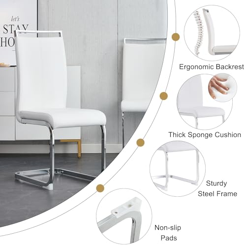 Ebullient Glass Dining Table Set for 6 ，7 Piece Dining Table Set,Tempered Glass Table Top，White Modern Dining Room Table with 6 PU Leather Ergonomic Dining Chairs Ebullient