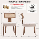 HNY Mid Century Modern Rattan Dining Chairs Set of 6, Farmhouse Linen Upholstered Accent Chair Curved Backrest Kitchen Chairs, with Hardwood Frame, Beige HNY