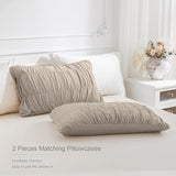 Masaca Oversized King Comforter 128x120,Linen Like Textured Ruched Shabby Boho Chic Bedding Comforter Set,3Pcs Extra Large King Size Ruffle Luxury Fluffy Bedroom Comforter Sets Lightweight Masaca
