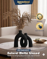 Matte Black Vase Set - Hug Hollow Donut Aesthetic Ceramic Vases Home Decor, Modern Nordic Minimalist Decorative Vase for Table Centerpiece Bookshelf Office Entryway Console Fireplace (Black) Jonronboci