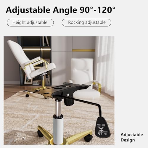 GXJ White and Gold Office Chair Memory Foam, White Leather Computer Desk Chairs with Wheels and Arms, High Back Executive Office Chair for Girl and Women GXJ