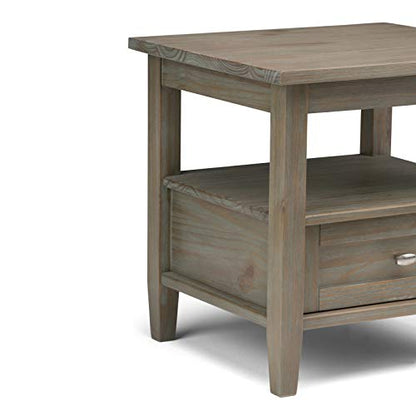 SIMPLIHOME Warm Shaker SOLID WOOD 20 inch wide Rectangle Rustic End Side Table in Distressed Grey with Storage, 1 Drawer and 1 Shelf, for the Living Room and Bedroom