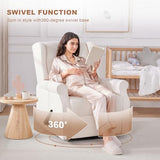 Eiayeebil Nursery Swivel Glider Recliner,Rocking Chair Nursery with Footrest,Rocking Recliner Chair for Nursery,Glider Rocker Recliner for Living Room & Bedroom,Beige Eiayeebil