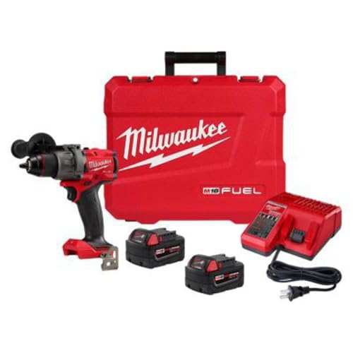 Milwaukee 2904-22 12V 1/2'' Hammer Drill/Driver Kit with (2) 5.0Ah Batteries, Charger & Tool Case Red - WoodArtSupply