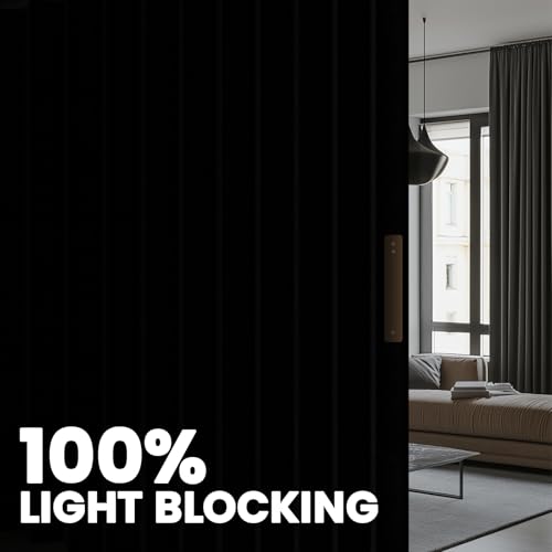 100% Blackout Accordion Room Divider Curtains - with Flexible Ceiling Track Total Privacy Sound Proof Curtains Suitable for Bedroom Patio Sliding Door(Black, W100 x L84, 1 Pack) AJAZZ