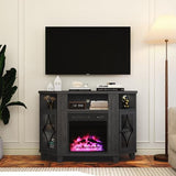 RoyalCraft Corner TV Stands with 18'' Fireplace for TVs up to 55'', Media Console Table with Adjustable Shelves, Acrylic Doors with Diamond Design, Entertainment Center for Living Room, Black RoyalCraft