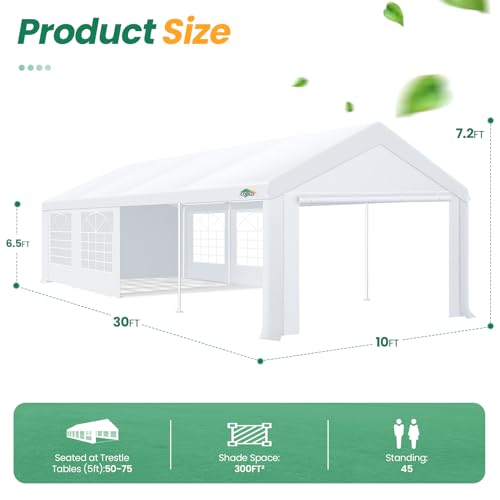 COBIZI 10x30 Party Tent Heavy Duty, Large Outdoor Event Tents for Parties with 8 Sidewalls & Built-in Sandbags,Waterproof Wedding Canopy Gazebo Commercial Tent for Carport,Camping,Patio,Windproof COBIZI