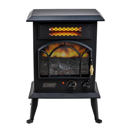EZ-HEAT Electric Fireplace Space Heater with Flame Effect, Adjustable Thermostat, Dual Heat Settings, and Overheat Protection, MT1288 EZ-HEAT