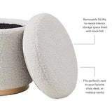 Linon Home Décor Cream Sherpa Round Storage Wooden Base by Linon Lexington Ottoman (AMZN2305) Linon