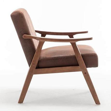 SmartEdge Accent Chair, Living Room Chairs with Extra-Thick Backrest, Lounge Accent Chair with Solid Wood Frame, Comfy Tech Cloth Vanity Chair Armchair for Bedroom, Reading Room, Office, Brown SmartEdge