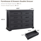 ACCOHOHO Farmhouse 8 Drawers Dresser Chests for Bedroom,52" Wide Wood Rustic Chest of Drawers with Metal Handle,Natural Texture,Drawer Organizer for Bedroom,Living Room,Hallway and Entryway,Black ACCOHOHO