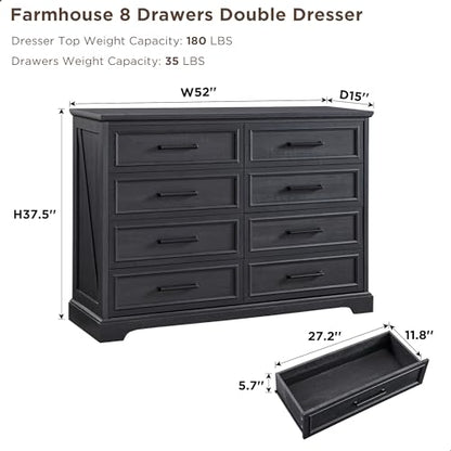 ACCOHOHO Farmhouse 8 Drawers Dresser Chests for Bedroom,52" Wide Wood Rustic Chest of Drawers with Metal Handle,Natural Texture,Drawer Organizer for Bedroom,Living Room,Hallway and Entryway,B - WoodArtSupply