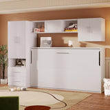 Merax Twin Murphy Bed Cabinet with Storage Wardrobe, Wood Folding Wall Cabinet Bed w/Open Shelves & Drawers, for Guest Room, Home Office, White Merax