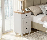 WAMPAT Set of 2 End Table with Charging Station, Wood Nightstands with Drawer and Storage Cabinet, Modern Side Tables Living Room Set of 2, Farmhouse Night Stands Bedside Table for Bedroom, White WAMPAT