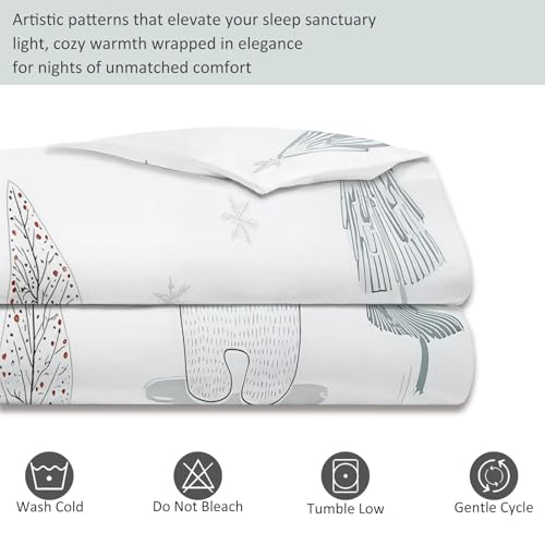 Aesthetic Duvet Cover Set White - Single 3-Piece Double-Sided Printed Bedding with Minimalist Bear Cartoon Design, Ultra-Soft Microfiber Quilt Cover with Zipper for a Calm Generic