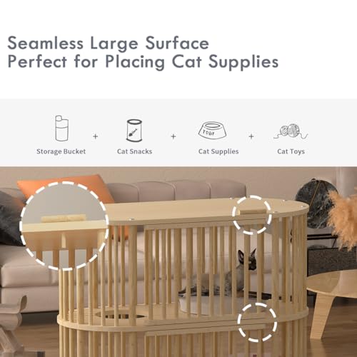 Wooden Cat House Large Cat-Cage - Cat Furniture with Scratching Post, Large Capacity Cat Villa with Wheels and Escape Door for Homes Pet Stores Pet Hospitals Cats - WoodArtSupply