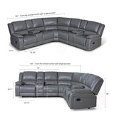 UR livingroom Modular Sectional Sofa PU Leather Manual Recliner Sofa Symmetrical Sectional Couches for Living Room Livingroom Furniture Sets, Grey UR livingroom