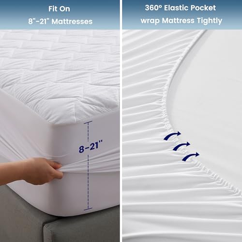 SLEEP ZONE Cot Mattress Protector, Waterproof Mattress Protector for Narrow Twin Bed - Fitted with Stretchable Pockets, Soft Breathable RV Bunk Size Mattress Pad Cover (White) SLEEP ZONE