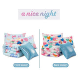 A Nice Night Full Size Bed in A Bag Bow Comforter Set for Kids,Quilt Bedding Set with Bowknot & Chic Polka Dot Pattern,Blue Background Room Decor for Girls A Nice Night