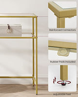 VASAGLE 39.4 Inch Console Sofa Table, Modern Entryway Table, Tempered Glass Table, Metal Frame, 2 Shelves, Adjustable Feet, for Living Room, Hallway, Gold Color ULGT025A01 VASAGLE