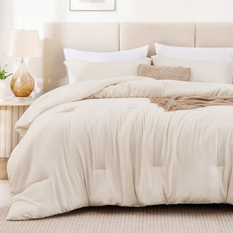 Love's cabin Beige Full Comforter Set, 3-Piece Prewashed Bed Set with 1 Comforter (79 x 90 in) & 2 Pillowcases, Lightweight & Breathable for All Seasons Love's cabin