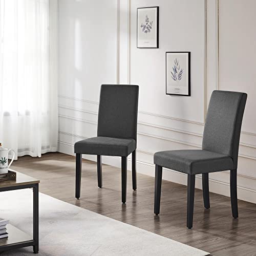 Yaheetech Dining Chair Fabric Parson Chair Modern Stylish Upholstered Kitchen Living Room Padded Chair Armless Side Chair with Solid Wood Legs Set of 4, Dark Grey Yaheetech