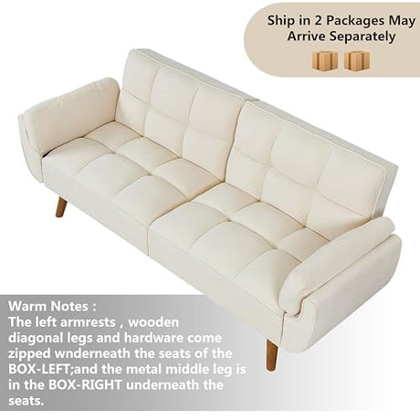 Betoko Convertible Futon Sofa Bed Sleeper Twin Size, Modern Reclining Linen Split Back Sofa Couch with Pillow Top Arm for Compact Living Room,Apartment (Beige) Betoko