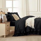 Andency Black King Comforter Set(104x90Inch), 3 Pieces Ruffle Comforter Set with 2 Pillowcases, Farmhouse Shabby Chic Lightweight Fluffy Soft Microfiber All Season Bed Set Andency