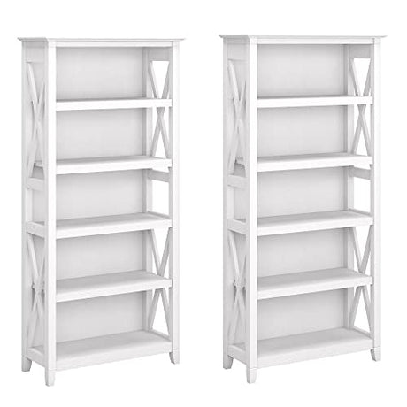 Bush Furniture Key West 5-Shelf Tall Bookcase Set in Pure White Oak for Elegant Storage Solutions Bush Business Furniture