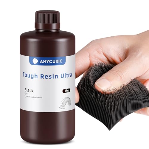 ANYCUBIC Ultra Tough Resin, 3D Printer Resin with Strong Impact Resistance and High Flexibility, Suitable for Direct Use or as an Additive, Wide Compatible for LCD Resin 3D Printers (Black, 1kg)