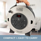 BLACK+DECKER 25 Ft. Retractable Extension Cord Reel With 4 Outlets, 2 USB Ports, Multi-Plug Extension, On/Off Switch & Heavy-Duty 16AWG SJT Cable Black + Decker