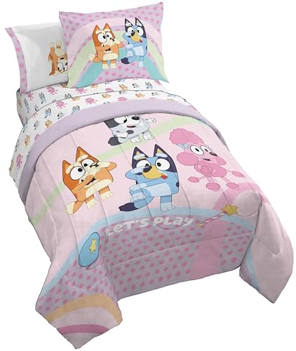 Jay Franco Kids Comforter Set Includes Sheets and Pillow Covers - Soft and Cozy Bed Set for Stylish Room Decor, Pink - Bluey 5 Piece Twin Size Bedding Jay Franco