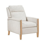 Lexicon Pushback Recliner Chair, Striped Textured Fabric Accent Armchair, Push Back Recliner, Nailhead Trim, Solid Wood Legs, Easy Assembly for Living Room/Office/Apartment, White/Grey Lexicon