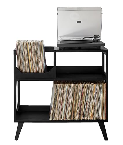 Crosley Furniture Asheville Mid-Century Modern Media Console Record Player Stand, Storage for Vinyl Records, Medium, Black Crosley Furniture