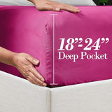 Mocassi Luxury 1800 Premium Hotel Quality Single Fitted Sheet - Ultra Soft, Wrinkle Resistant Microfiber 18-24 Inch Extra Deep Pocket with Storage Pockets Fitted Sheet, Queen, Hot Pink Mocassi