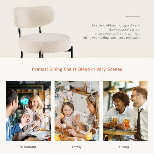 Sweetcrispy Dining Chairs Set of 4, Boucle Upholstered Modern Mid Century Round Kitchen Chairs with Curved Backrest & Metal Legs for Vanity, Living Room - Beige Sweetcrispy