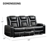 CANMOV Home Theater Seating Seats, Theater Recliner Chair Sofa, PU Leather 3 seat Power Recliner Sofa with Cup Holders, Hidden Arm Storage, USB Ports,Black