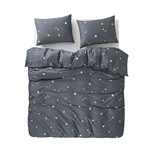 Wake In Cloud - Space Comforter Set, 100% Cotton Fabric, Constellation Cute Star Rocket Astronaut Themed for Teen Kids Boys, 3 Pieces Bedding Set, Gray, Twin/Twin XL Size Wake In Cloud
