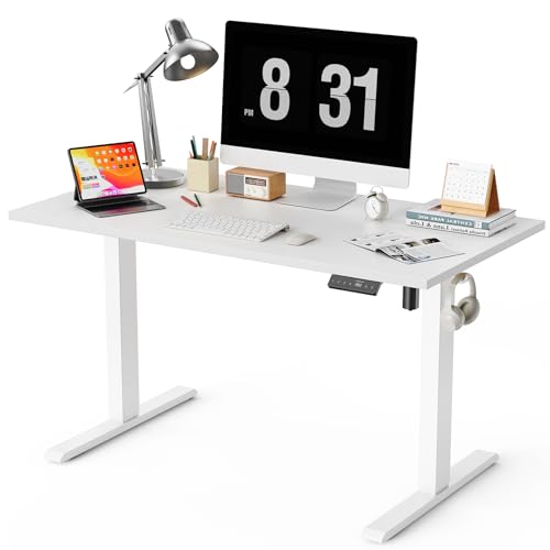WALKINGDESK 48x24 Inches Whole Piece Electric Standing Desk, Seamless One Piece Height Adjustable Sit to Stand up Desk for Home Office, Ergonomic Computer Workstation, White WALKINGDESK