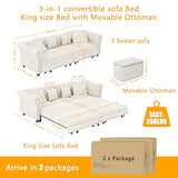 LuxyHoom 89" King Pull Out Sofa Bed, Velvet Chesterfield Sleeper Sofa Couch, 3 in 1 Convertible Tufted Futon Couches with Ottoman for Living Room, Small Space, Apartment, Bedroom, Office, Beige LuxyHoom