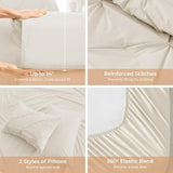 Sasttie Queen Comforter Set, 7-Piece Bed in a Bag, Pintuck Bedding Sets for All Season, Includes Comforter, Flat Sheet, Fitted Sheet, Pillowcases and Pillowshams, Beige Sasttie