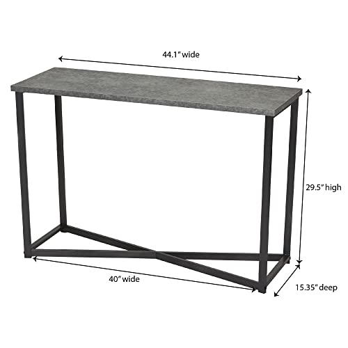 Household Essentials Jamestown Console Sofa Table Rustic Slate Concrete and Black Metal Household Essentials