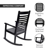 Shine Company Modern Wood Rocking Chair, Ergonomic Wide Seat Porch Rocker, Black Shine Company