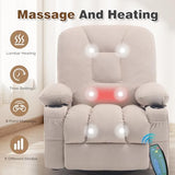 REFICCER Rocker Recliner Chair with Massage and Heat, Oversized Rocking Nursery Recliners Overstuffed Swivel Glider with Cup Holder, Fabric Manual Single Sofa for Living Room, Beige