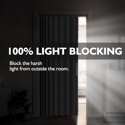 Jilron Accordian Door Curtain,Install Adhesive Track 100% Blackout Doorway Curtains,Suitable for Bedroom,Closet,Interior Room Divider,Gray 43" W×78" L,1 Piece Jilron